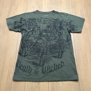 Apprime US Army Shirt Mens Medium Death To The Wicked Troops Green Skulls Ghosts